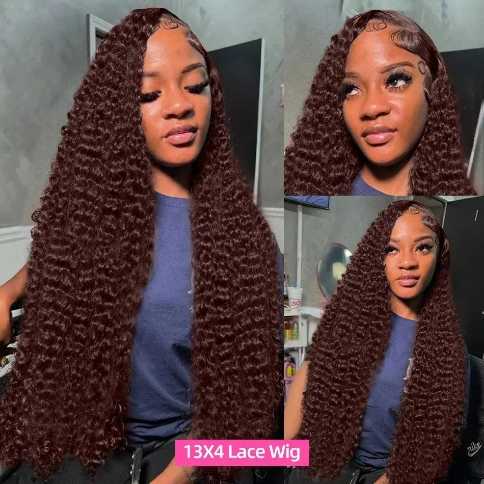 Curly Lace Front Wig Chocolate Brown Human Hair Wigs 13X6 Hd Lace Frontal Wigs 250 Density Colored Brazilian Deep Wave Hair 34In