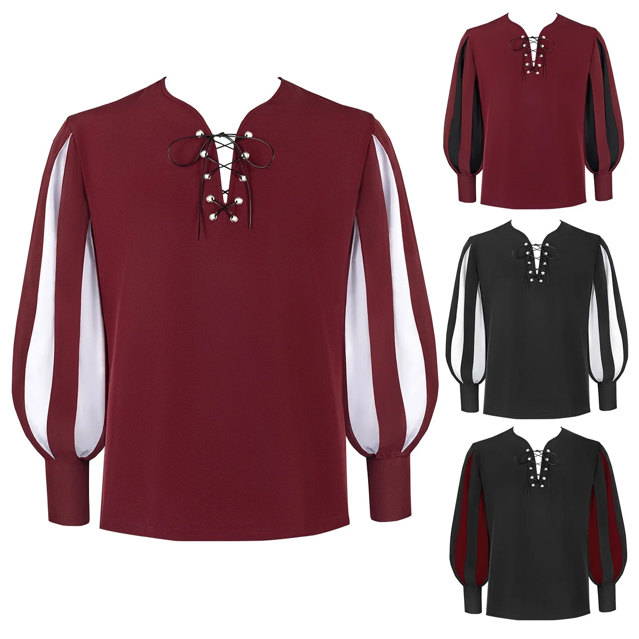 Retro Medievale Gioca Prestazioni irt Colore Blo Tie Ne Cosplay Top Costume etnico da donna Vestito di scena Estate 2023