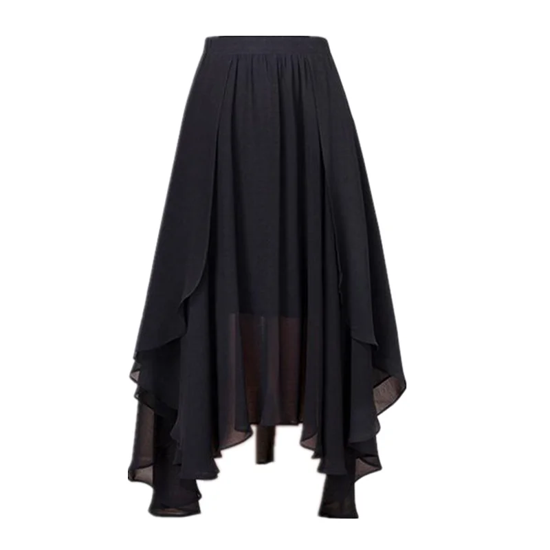 Moda assimétrica saia doce cor meninas saias de festa, marca sexy saias longas chiffon branco preto vermelho