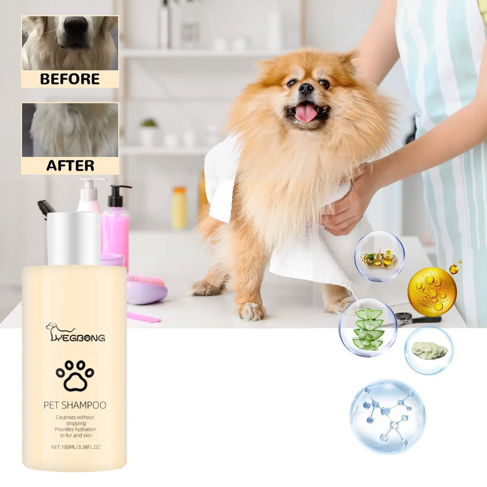 

Pet Shampoo for Dogs & Cats - Gentle Cleansing & Anti-Tangle Formula for Soft, Silky Fur | Sulfate-Free, Hypoallergenic Shampoo