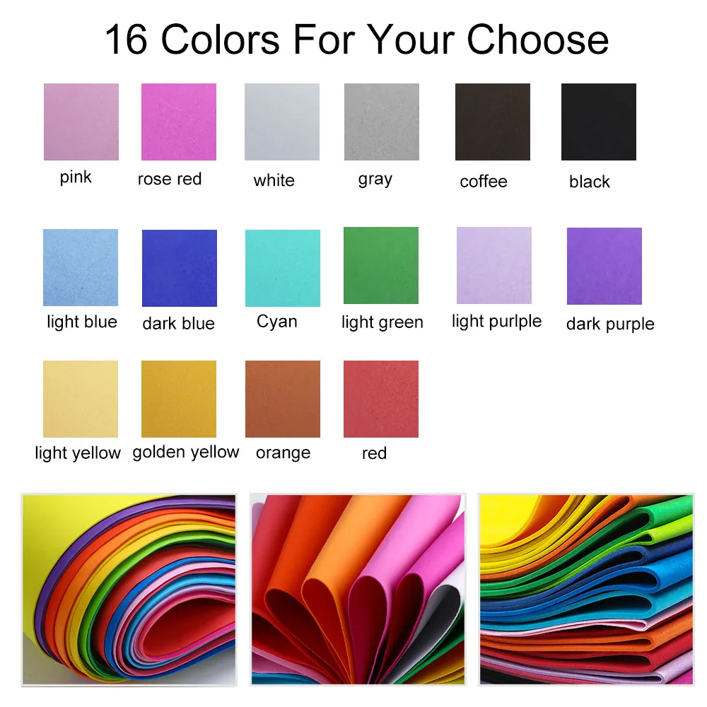 16 Colors Colorful EVA Foam Sheets 2mm Thick 50x90cm Cosplay Craft Foam for DIY Arts Costume Props Making