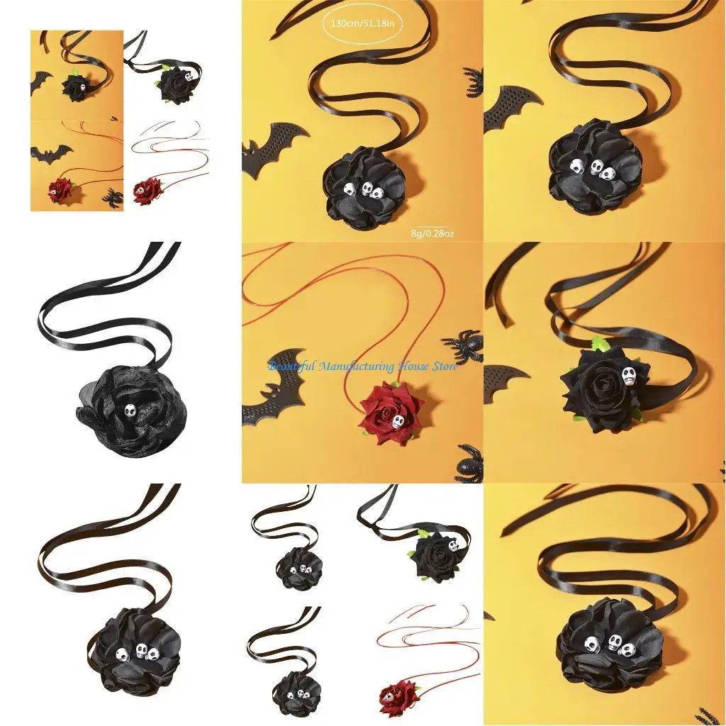 E56A Halloween Necklace Floral Choker Rose Flower Choker Necklace For Women Girls Lace-up Y2K-girls Jewelry Accessories