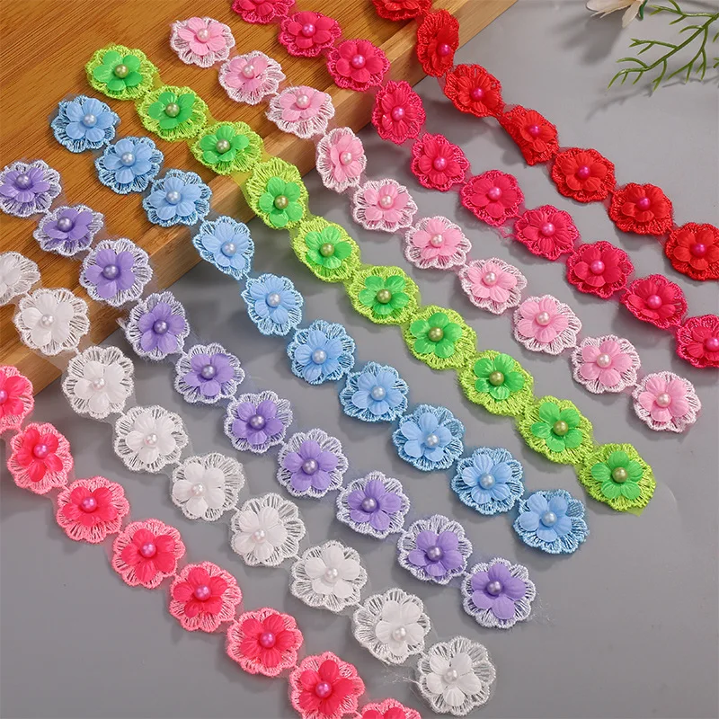 

30 Yards 25MM Petal Beading Flower Bead Three Dimensional Chroma Double Ribbon Hair Bows DIY Handmade Accessories Material 9660