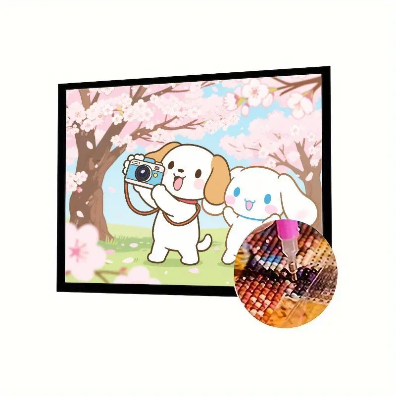 

1 шт. DIY 5D полный дрель комплект алмазной живописи, каваи мультфильм щенок собаки фотосессии под розовыми вишневыми деревьями, весенний сакур