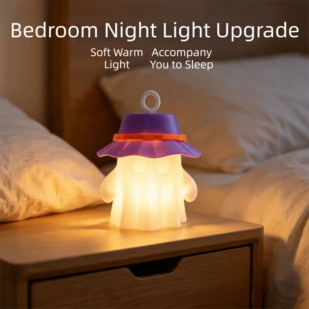 Warm Flickering Glow Ghost Night Light Lightweight Ghost Shape Campfire Table Lamp Portable Design LED Light Camping Lantern