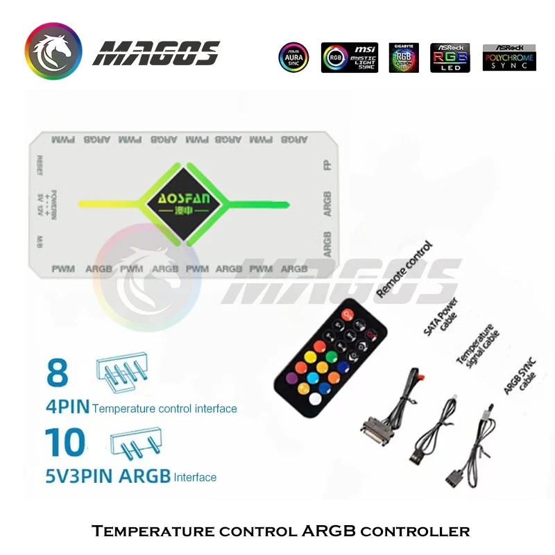 PC Cabinet Fan Hub Controller 4Pin PWM + ARGB 5V 3Pin SYNC Wireless Remote Control