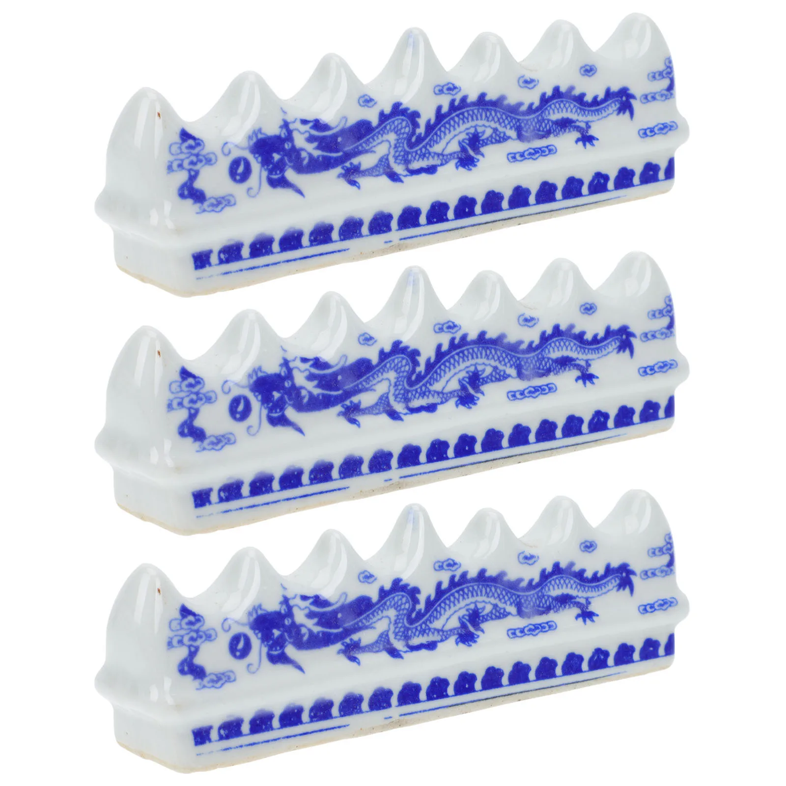 

3Pcs Blue and White Porcelain Pen Rest Chinese Calligraphy Brush Holder Desktop Decor Calligraphy Brush Pen Holder