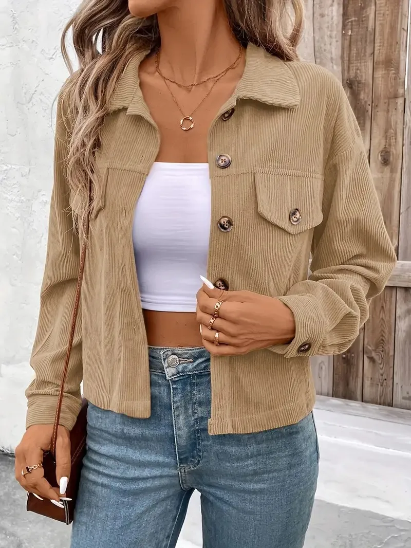 per donna, bottoni, tessuto in poliestere stile artistico vintage, vestibilità ampia, spessore medio, giacca casual a maniche lunghe