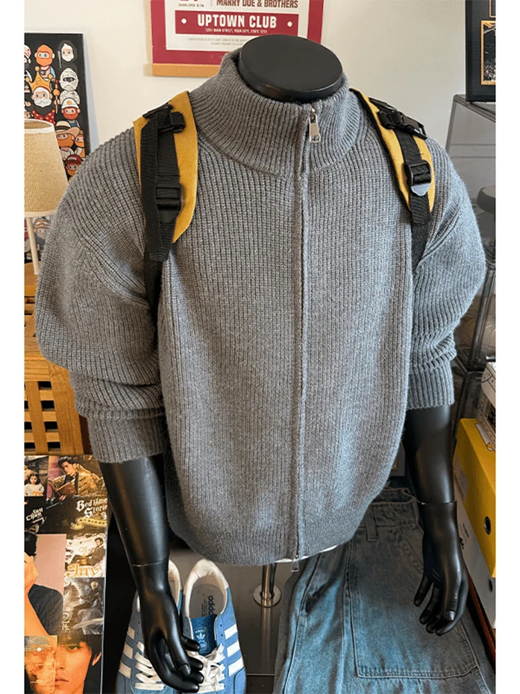 

Ay Кардиган на молнии с воротником-стойкой, мужской трикотаж, американский ретро Sle, весна-осень, элитный повседневный длинный топ све