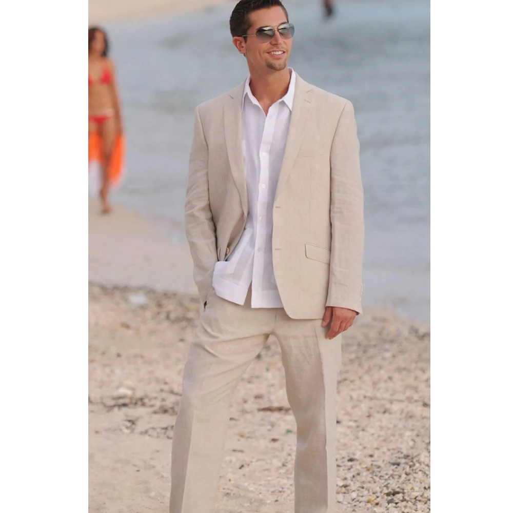 

Summer Beige Men's Suits Notch Lapel Single Breasted Two-pieces (Jacket+Pants) Costume Homme Causal Daily Office Party Outfits