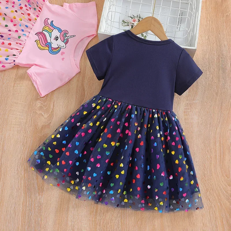 Kids Dresses for Girls Short Sleeve Unicorn Girls Sequins Costume Princess Dress Kids Daily Clothes