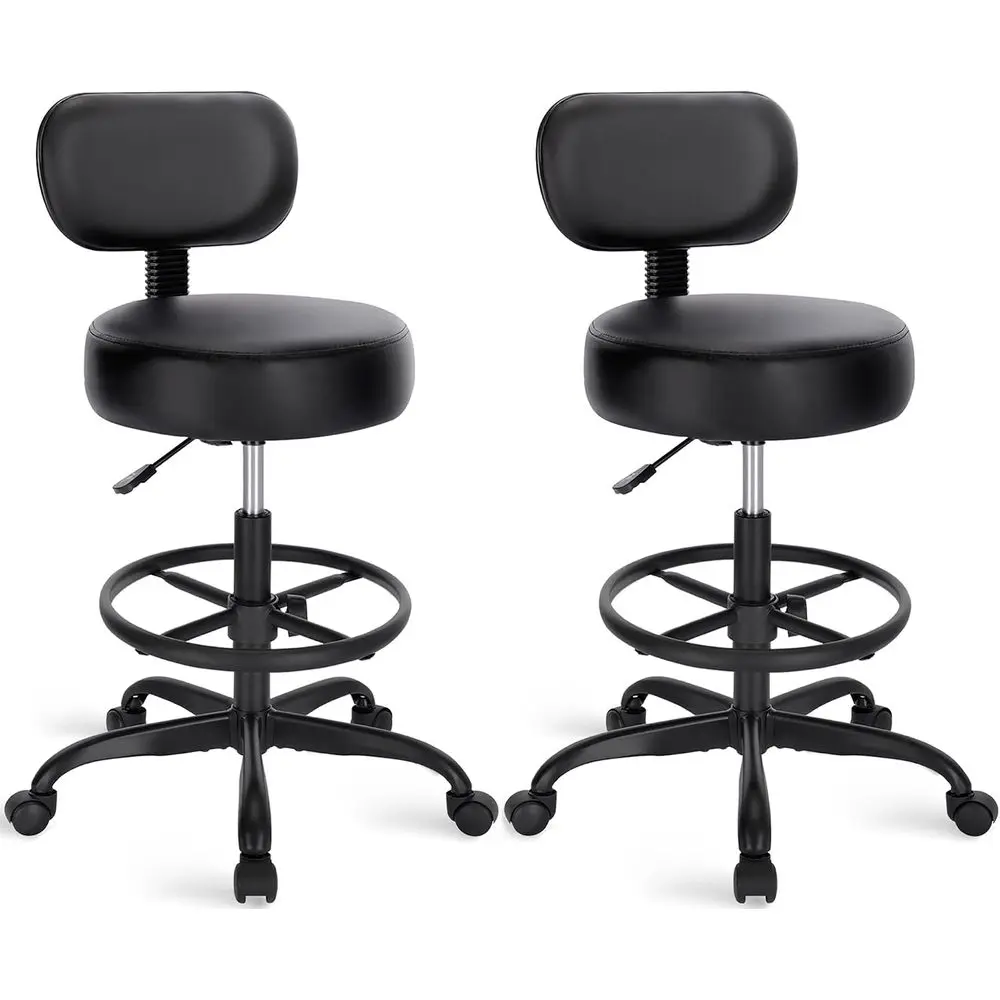 Set of 2 Black Swivel Bar Stools with Adjustable Height and Footrest for Kitchen, Home, Office, and Studio Use