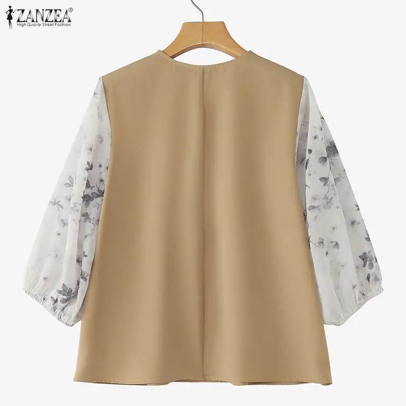 Vrouwen Zomer Patchwork Blouse 2025, ZANZEA Elegant Office Shirt Stijlvol Casual V-hals 3/4 Mouw Tuniek Tops Vrouwelijke OL Werk Blusas