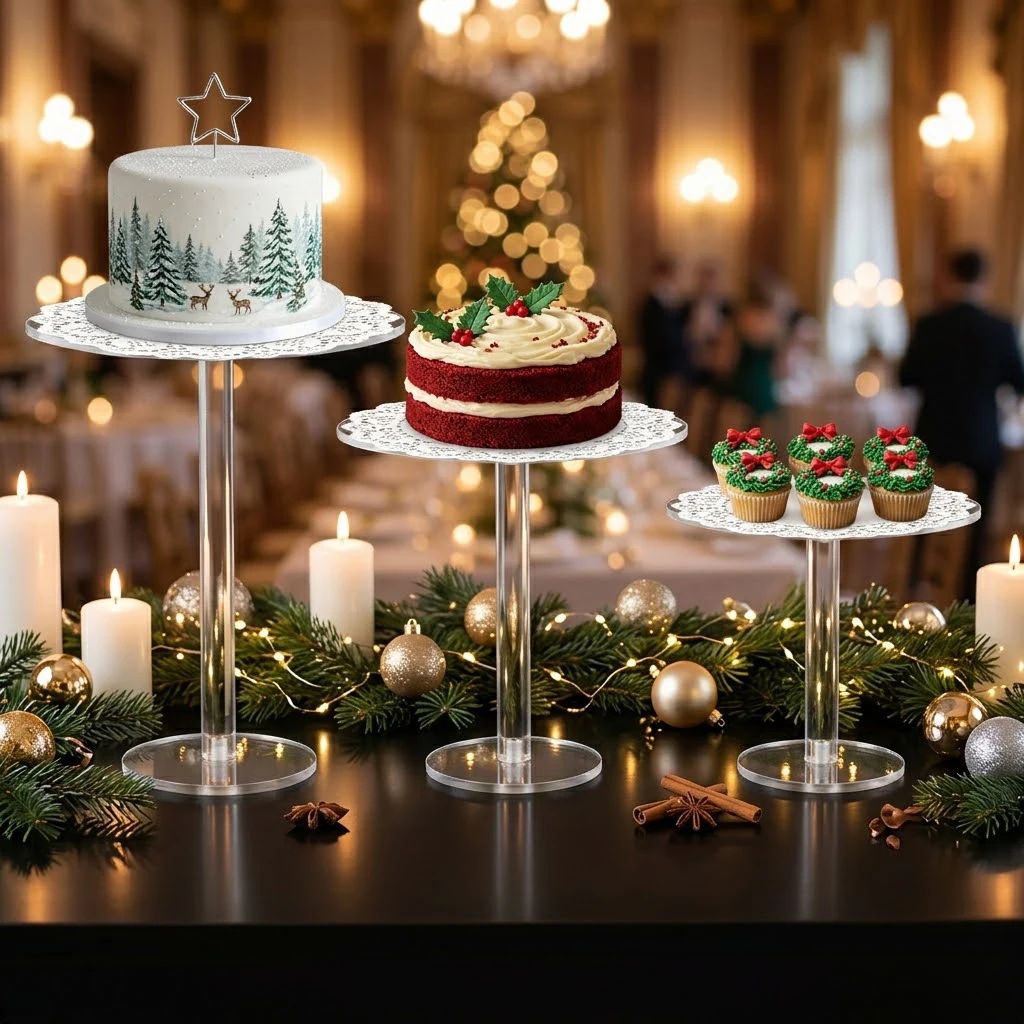 Set of 3 Round Clear Acrylic Cake Stand, Pedestal Display Stand  in 3 Sizes for Wedding Cake Dessert Table Centerpiece, Cupcake  Pastry Display for Birthday Party Bridal Baby Shower Event - view 5