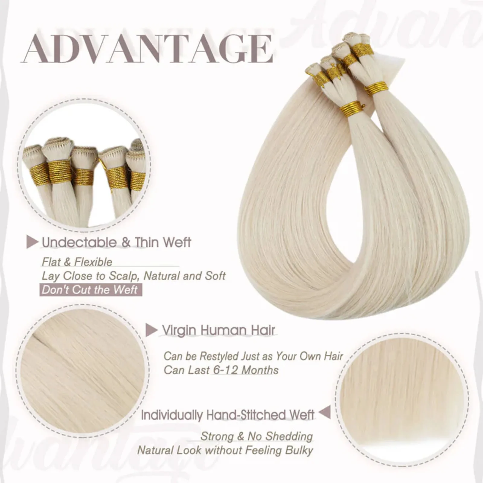 YoungSee-mão amarrada feixes de cabelo, cabelo virgem, cor pura, cabelo brasileiro, qualidade luxuosa, cabelo natural invisível, 14-24in