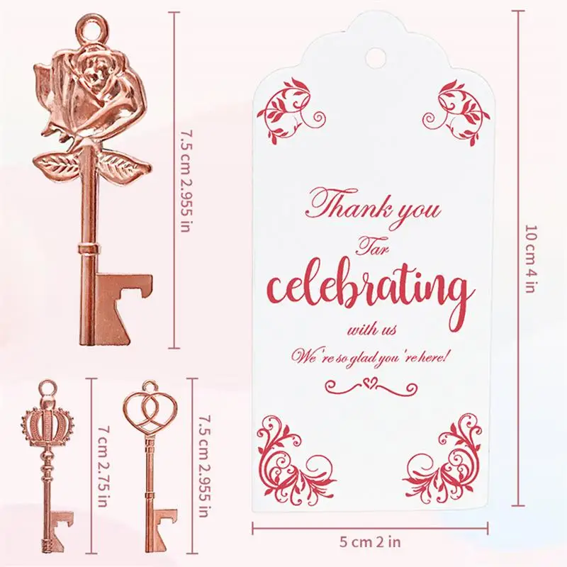 กุญแจเปิดขวดสําหรับผู้เข้าพัก Rose Gold Baby Shower โปรดปรานสําหรับผู้เข้าพัก Key ที่เปิดขวดพร้อม Escort Tag การ์ดและพวงกุญแจสําหรับ