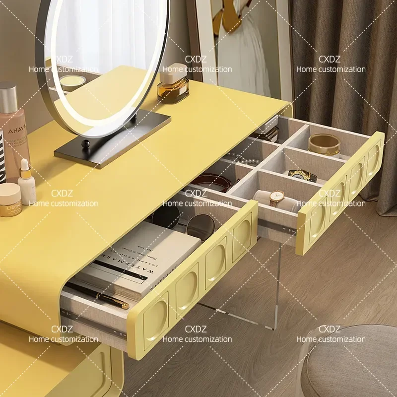 Italian Minimalist Acrylic Suspended Chest Bed with Retractable Makeup Table Modern Simple Bedroom Furniture Integrated