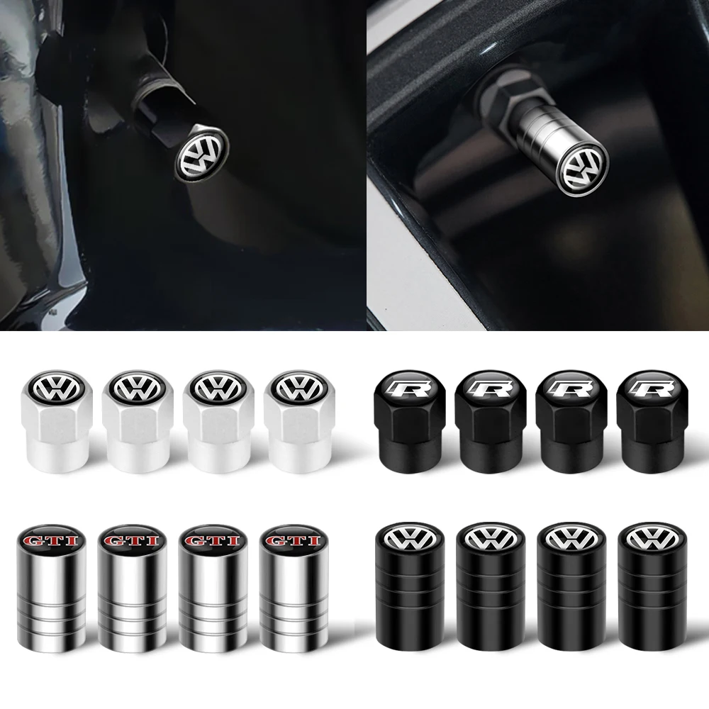 4PCS Aluminum Alloy Car Wheel Tire Valve Caps For Volkswagen VW GTI R Line R32 Touareg Passat Polo Jetta MK4 Auto Accessories