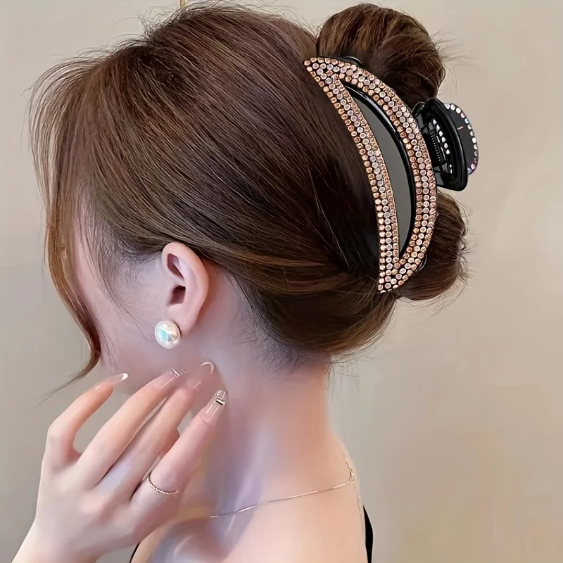 1PS high-grade rhinestone hair grab half hair clip women\'s daily wash hairpin use fashion simple