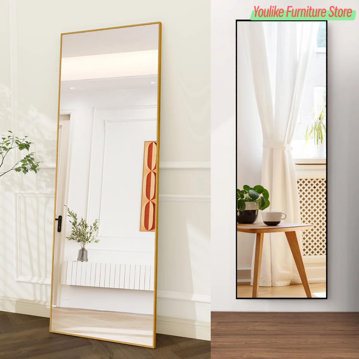 Comanlai miroir pleine longueur 162 × 53 cm/173x63 cm/177x77 cm miroir sur pied miroir de sol miroir complet du corps décoration de la pièce