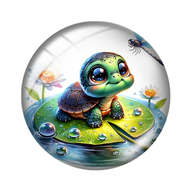 Cute Baby Turtle 12mm/14mm/16mm/18mm/20mm/25mm Round Photo Glass Cabochon Demo Flat Back Making Findings view 5