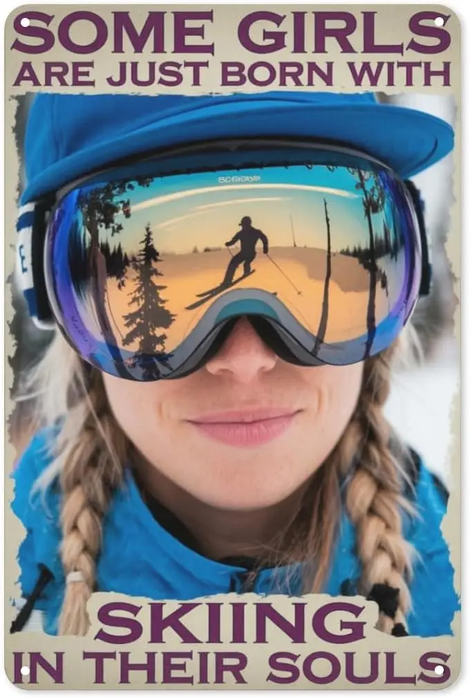 Ski Soul Tin Sign 8X12IN Mountain Metal Wall Art for Cabin, Lodge & Winter Sports Theme Room Decor sign