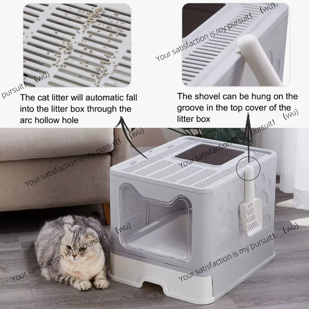 Práctica caja de arena plegable: design de cajón con cuchara para une facile gestion de residuos de gatos