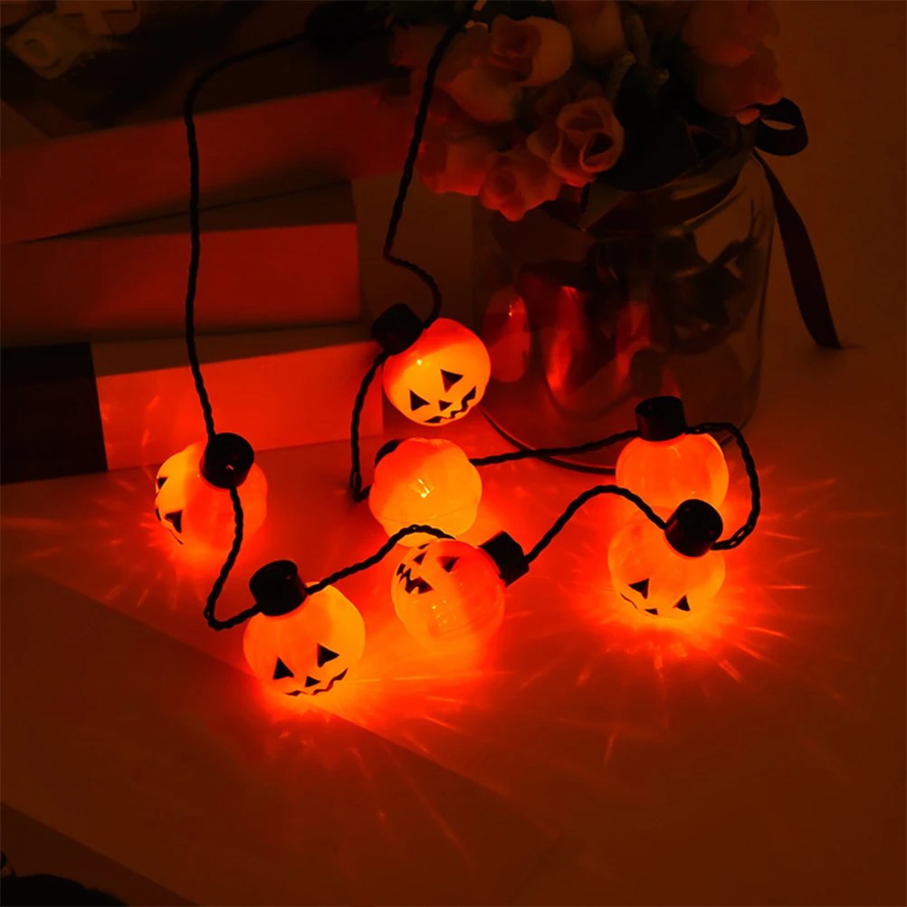 

2pcs Pumpkin Lighting Chain Decorative String Light Lovely Festival Supplies Party Accessories Warm Glow Necklaces Halloween