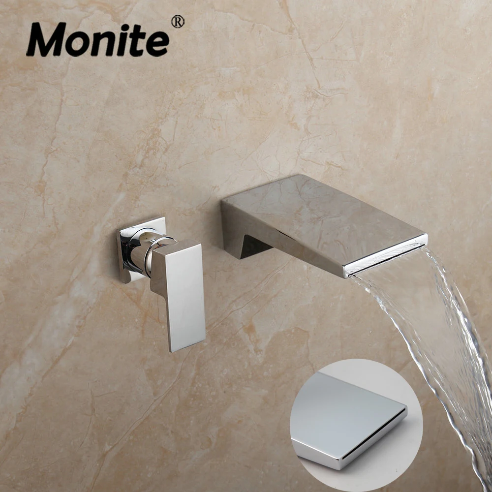 

Monite Chrome Polish Bathroom Bathtub Faucet Waterfall Wall Mounted Soild Brass Water Basin Sink Bathtub Mixer Tap Faucet