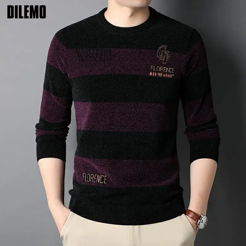 DILEMO Stricken Crew Pullover Männer Top Qualität Dicke Warme Neue Autum Mode Marke Solide Striped Pullover Winter Casual Herren Kleidung