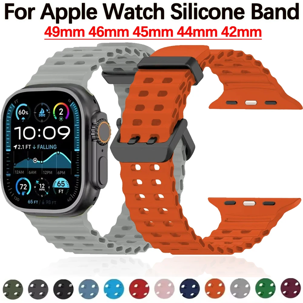 

Ocean Strap for Apple Watch Ultra Band 49mm 46mm 45mm 44mm Silicone Bracelet Watchband iWatch Series Ultra 10 9 8 7 6 5 SE Belt