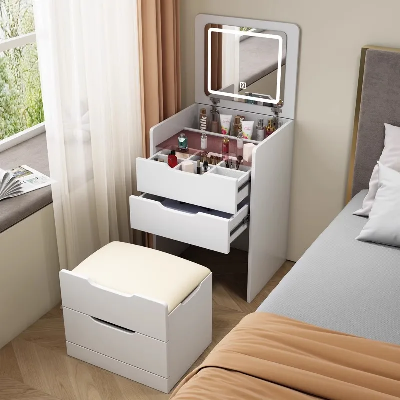 

Modern Luxury Dresser Set For Bedroom With Mirror Lights Drawer Small Apartment Room Vanity Makeup Furniture Design Affordable