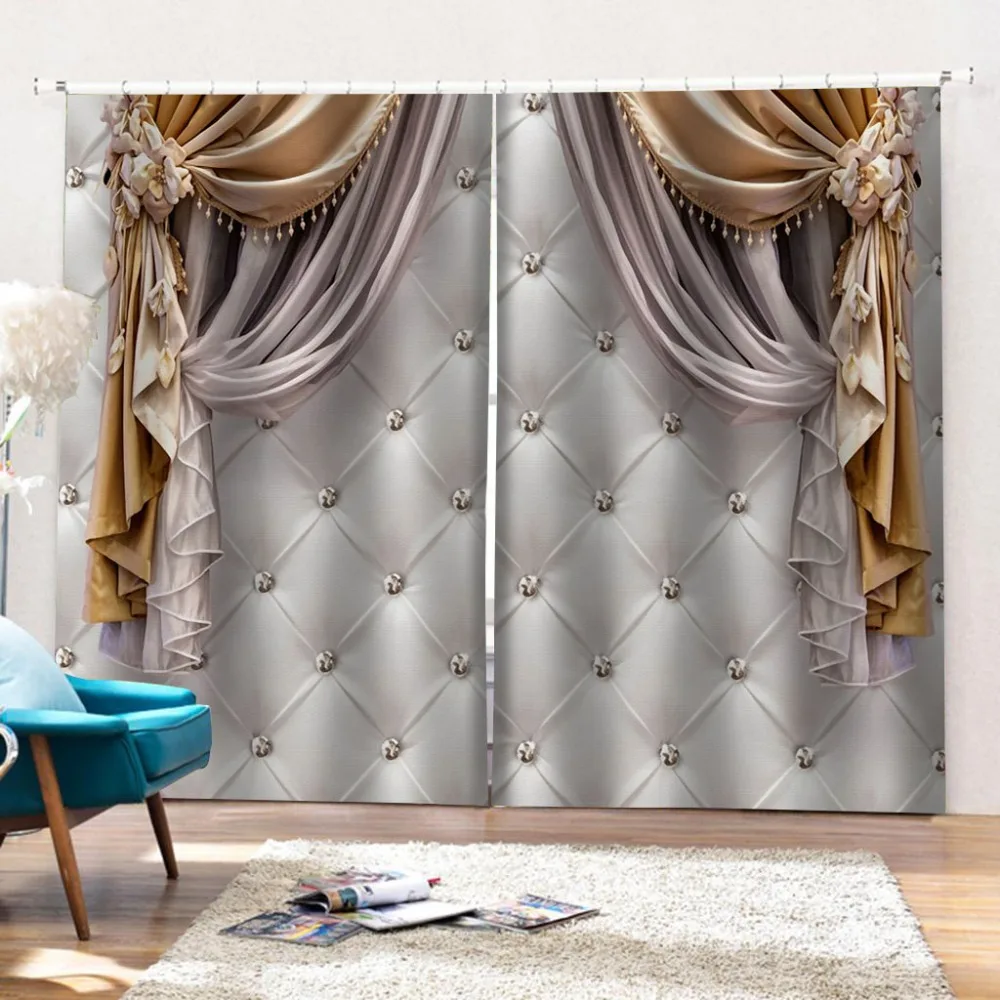 Morden Luxury Blackout 3D diamond Window Curtains For Living Room Drapes Cortinas Customized size