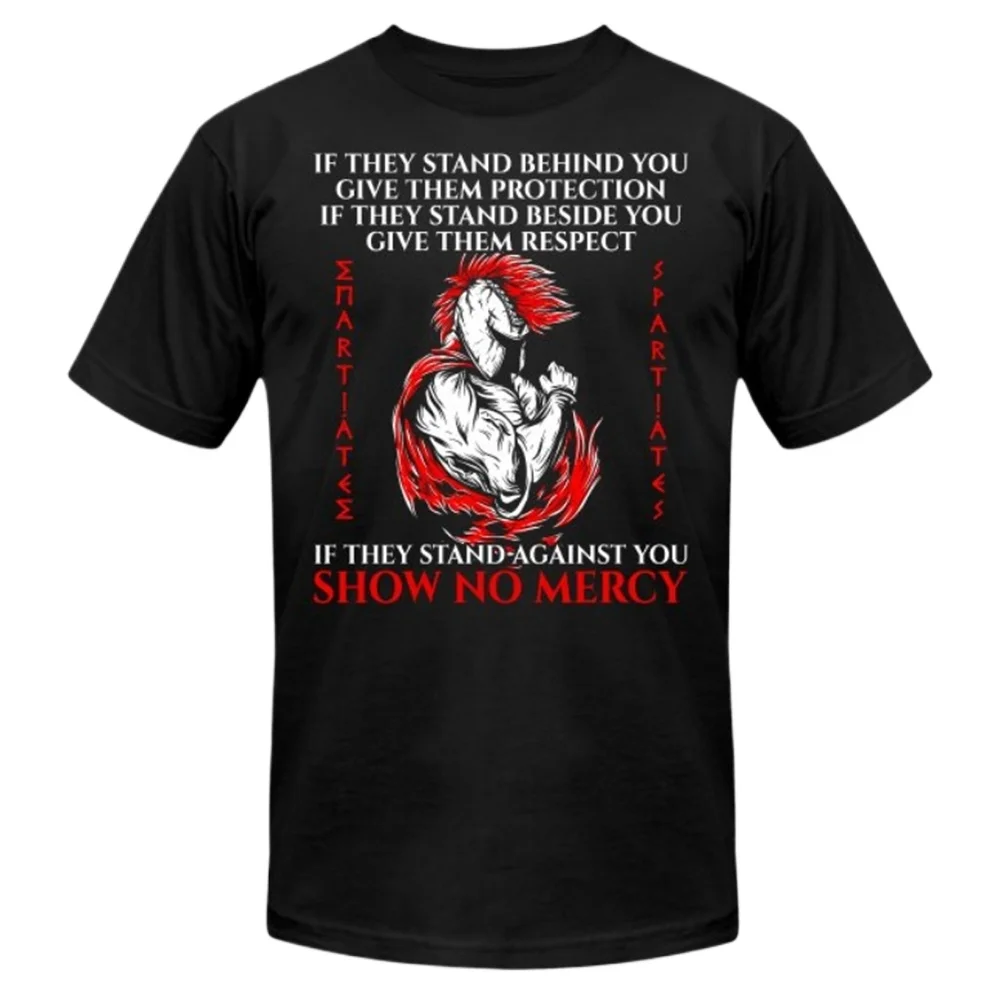 Show No Mercy Spartan Warrior Protector Respect Grace T-Shirt 100% Cotton O-Neck Short Sleeve Summer Casual Mens T-shirt