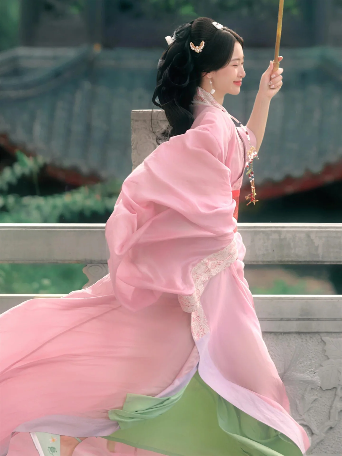 

New Pink Antiqui Robe Hanfu Women's Large Sve Straight Hem Waist Length Photoaphy Costume Stage Costume Ethnic Wear