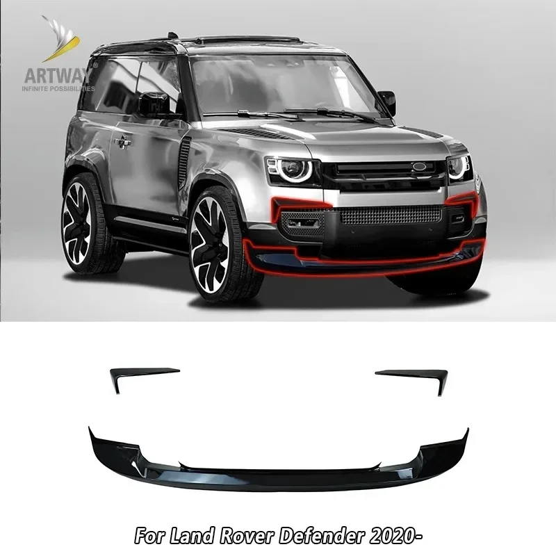 For Land Rover Defender 90/110 2020 2021 2022 2023 High Quality ABS Black Bumper Front Lip Wind Knife Spoiler Cover Body Kit