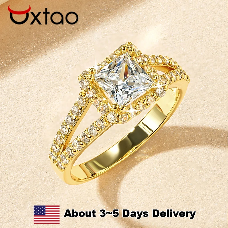 

OXTAO Classic 1CT Engagement Rings for Women 14K Gold Filled Sparkling Cubic Zircon Finger Rings Wedding Anniversary Jewelry