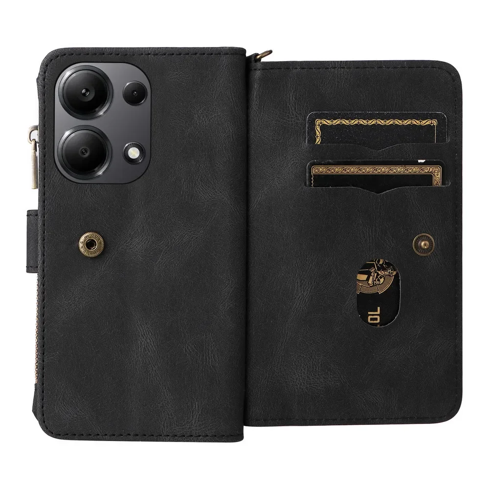 Zipper Wallet Case For Xiaomi Redmi Note 13 Pro 4G Multi 15-Card Slot Leather Flip Cover For Redmi 13C 13 C A3 Note 13 Pro Funda