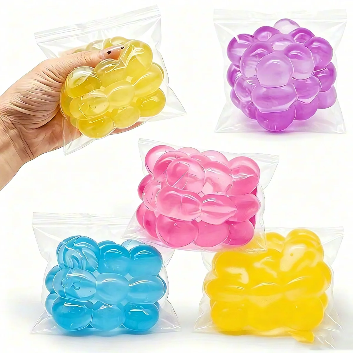 1Pc Grape Cube Squishy Toy Soft Gel Squeeze Fidget Ball Fingertip Sensory Anti Stress Decompression Desk Ornament Classroom Reward Christmas Halloween Thanksgiving Gift Random Color