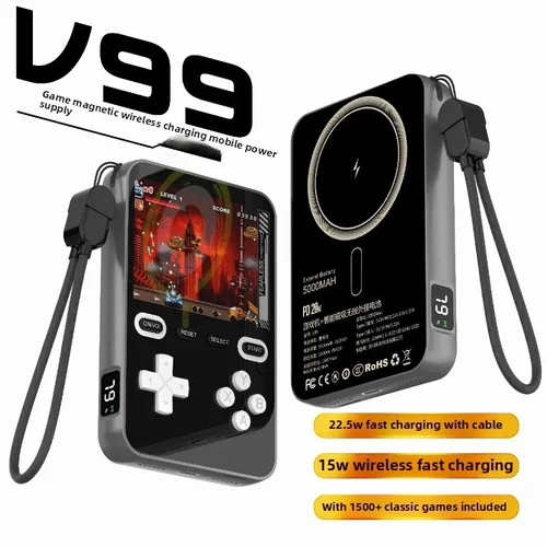 Imagen 1 del producto Mini consola de juegos portátil de absorción magnética inalámbrica o tipo c de carga rápida de 5000mAh con más de 1500 juegos