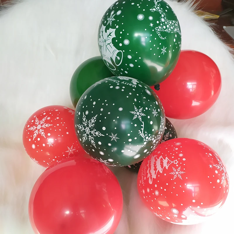 20pcs/30pcs 10inch Christmas Ballons Green Red Baloon Christmas And New Year Balons Snow Santa Claus Print Balloons