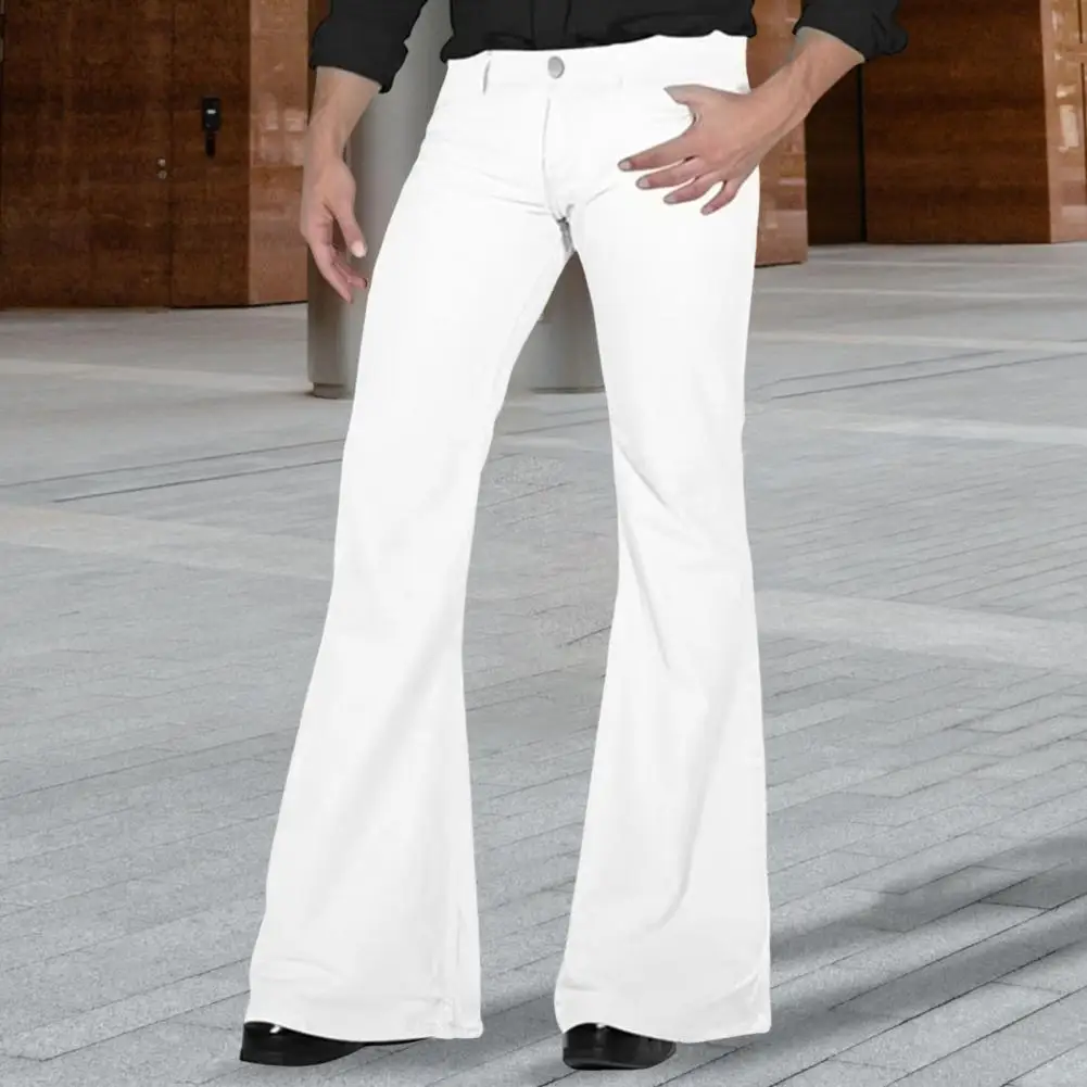 Comfortable Men Pants Stylish Men's Flared Pants with Multiple Pockets for Work Travel Leisure Mid-rise Solid Color Trousers