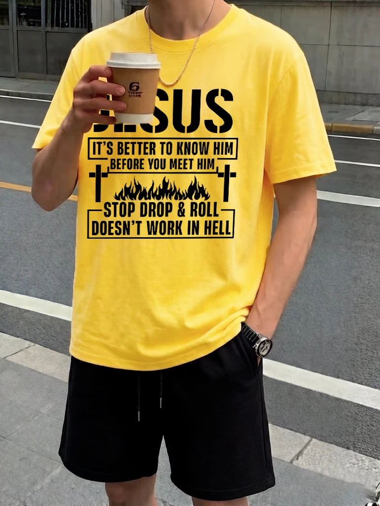 

You Need To Understand Jesus Prints Beach Breathable Pants Man'S Sets Summer Simple Sport Clothes Cotton Commute O-Neck T-Shirt