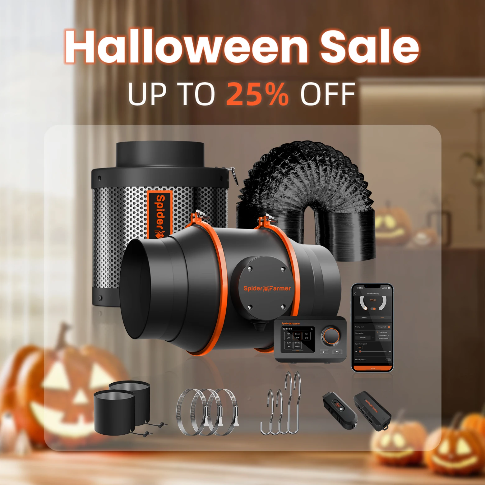 

Комплект встроенного вентилятора Spider Farmer 4/6 дюймов с контроллером GGS, интеллектуальным управлением через приложение, комбинированным вентиляционным охлаждением для палатки для выращивания