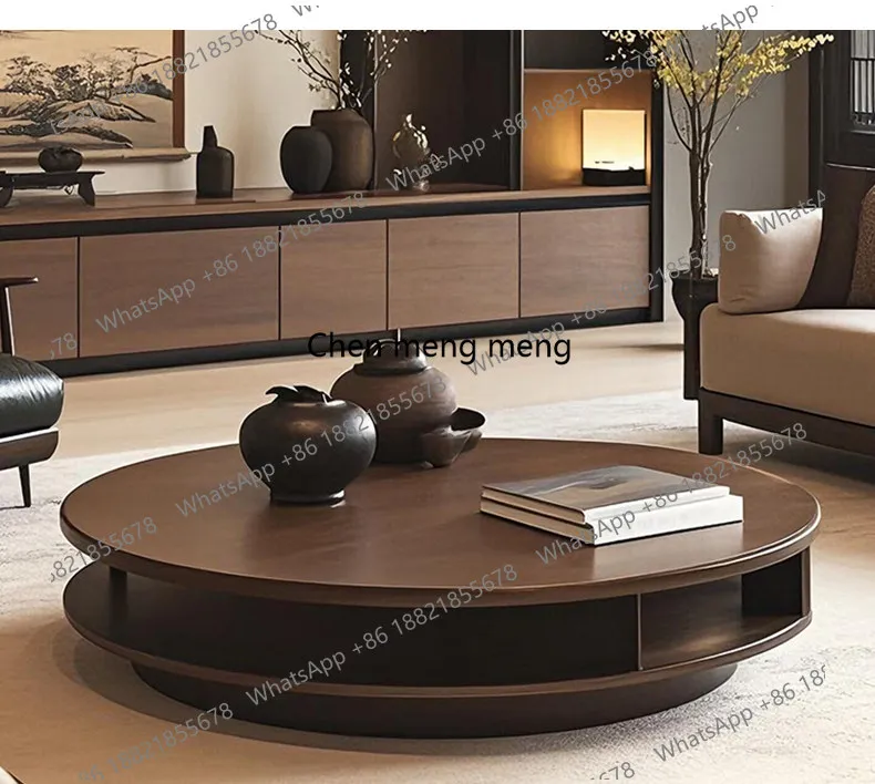 Italian light luxury solid wood coffee table minimalist living room round table sofa edge table design style