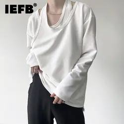 IEFB Autumn Personalized Fake Two-piece Double-layer Knitted Niche Men's Long Sleeve T-shirt Korean Loose Pullover Tops 9Y9194