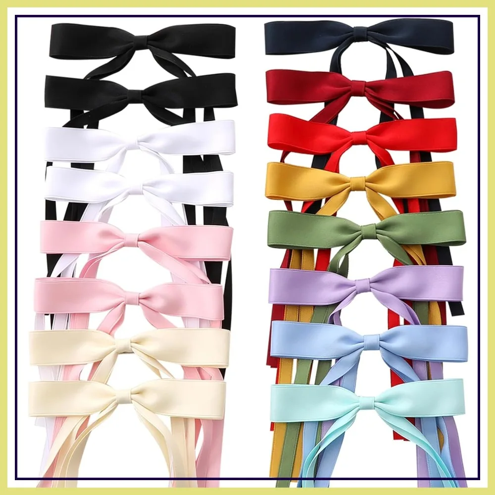16 Pcs Hair Bows with Long Tail, Alligator Clip Hair Barrettes for Women, Ribbon Bow Hair Accessories