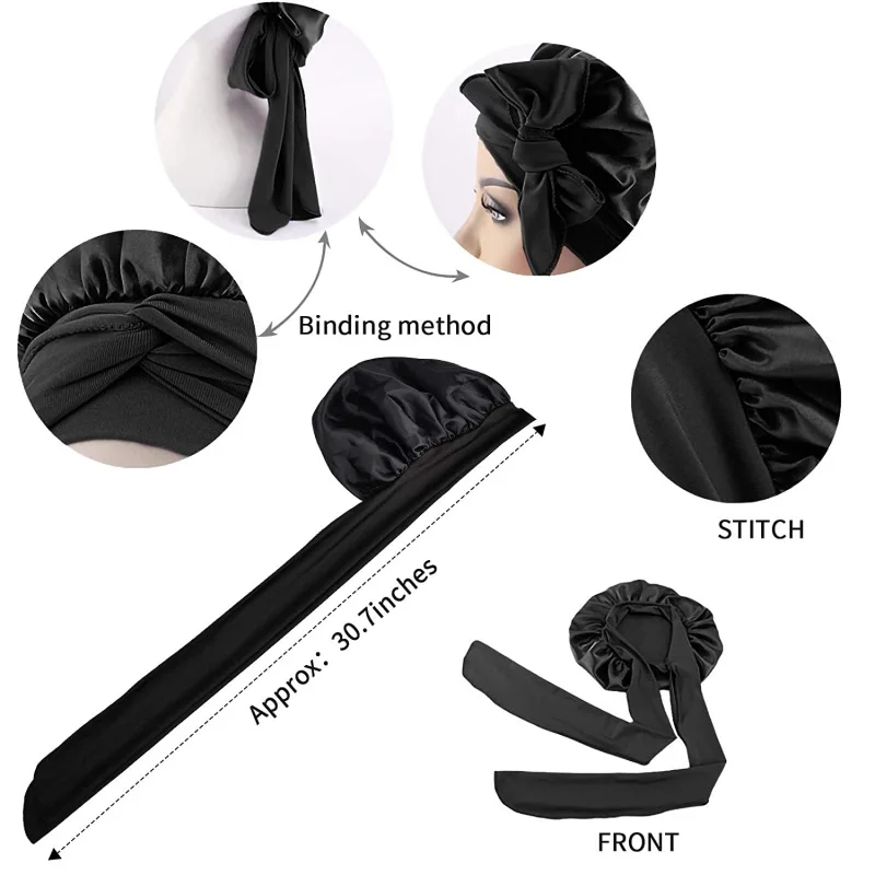 Patterned Satin Silk Sleep Bonnet for Women Long Curly Hair | Adjustable Tie Night Cap Maternity Hair Care Anti-Frizz