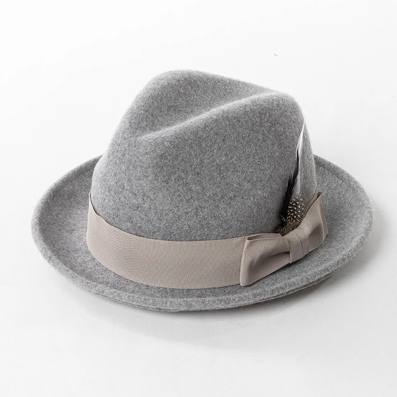 USPOP Winter Wool Fedora Hat Women Elegant Bowknot Ribbon Short Brim Upturned Dandy Style Jazz Hat