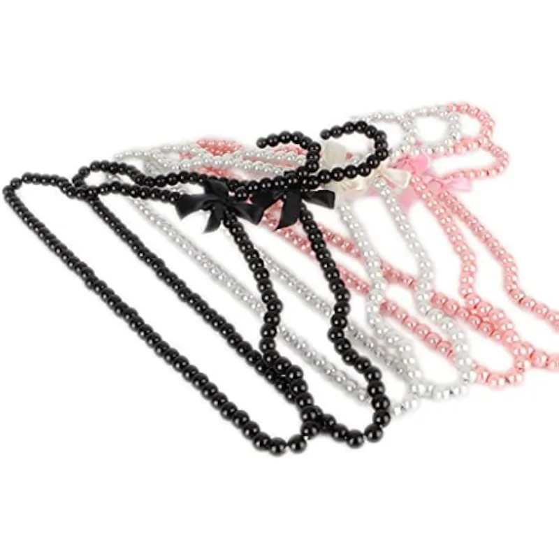 

1/2 Pack Adult Plastic Pearl Beaded Bow Clothes Dress Coat Display Hangers Closet Coat Rack Storage Organizer 16 Inches Width